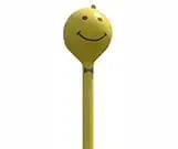 Yellow smiley face balloon on stick.