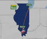 Illinois map with Chicago and Metropolis marked.